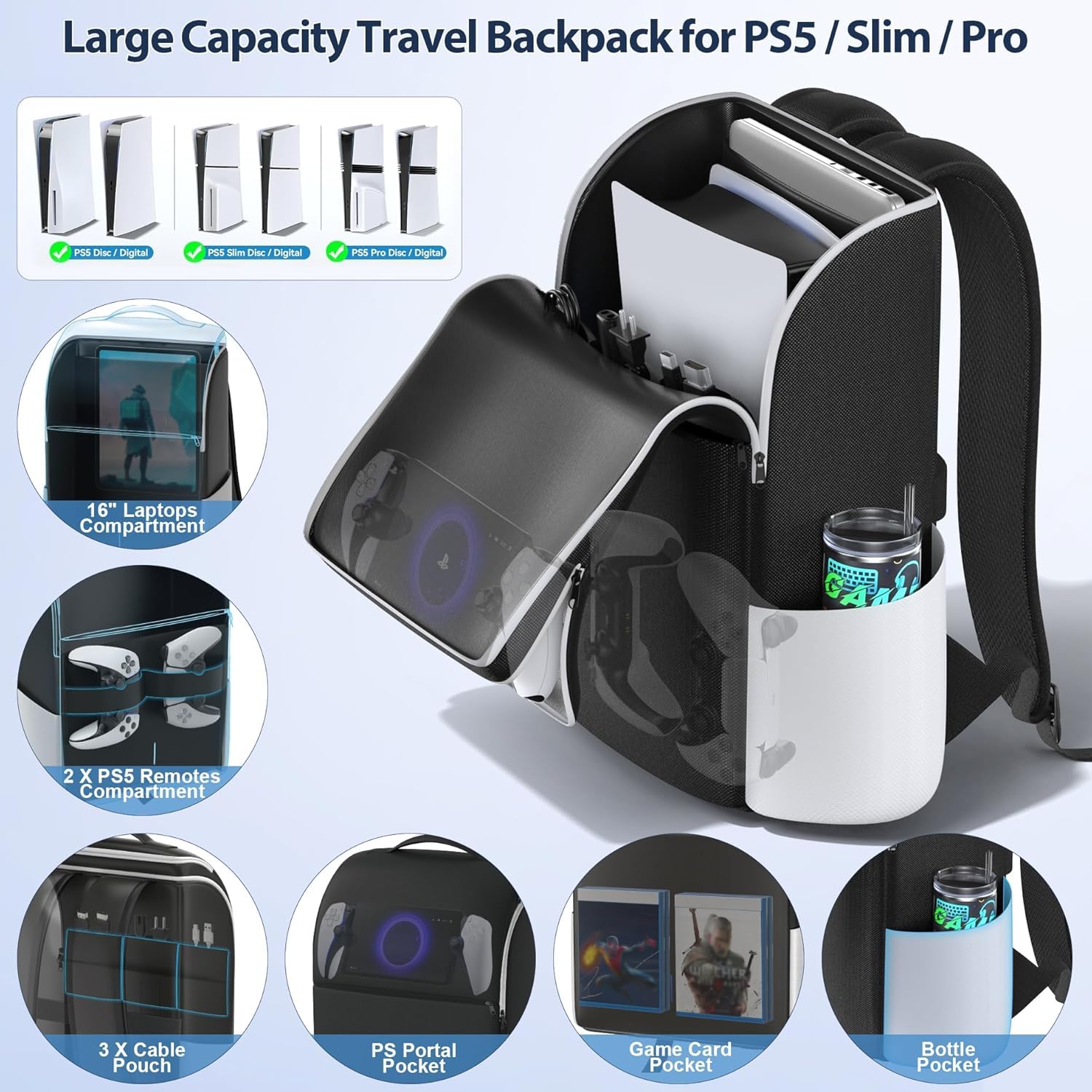 Backpack for PS5/ Slim/Pro Console, Full Protection Carrying Case Travel Bag - Image 3