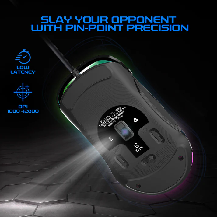 iGear Hawk Wired Gaming Mouse, 8 Customisable Buttons, Dynamic 6 RGB Light, 4 Custom Profile, 12800 DPI Tracking, Lightweight Black RGB Gaming Mouse - Image 2