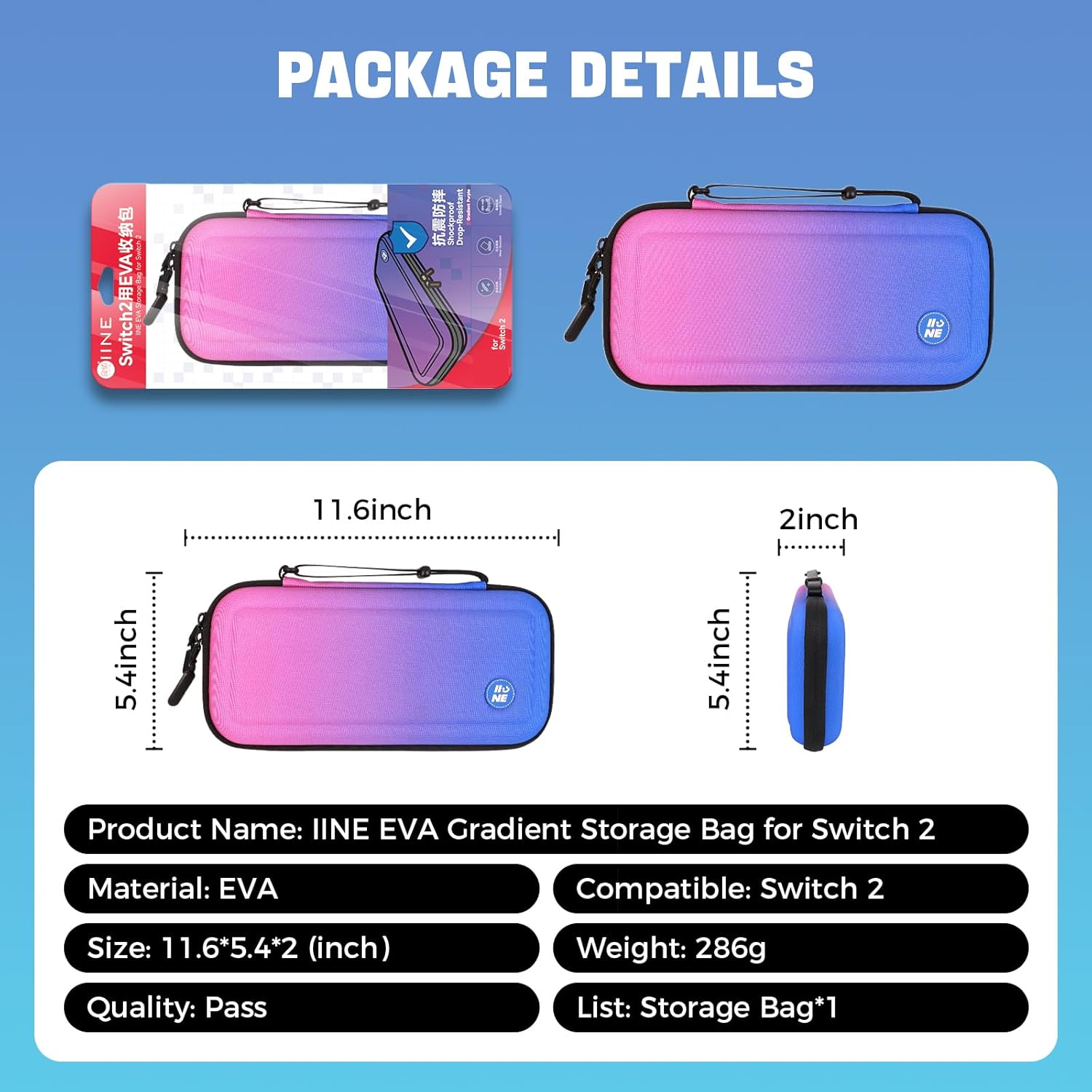 IINE Carry Case for Switch 2 Console, Protective Hard Shell Travel Storage Pouch with Mesh Bag, Durable Protective Bag Switch 2 Accessories EVA Case, Gradient Purple L1068 - Image 7