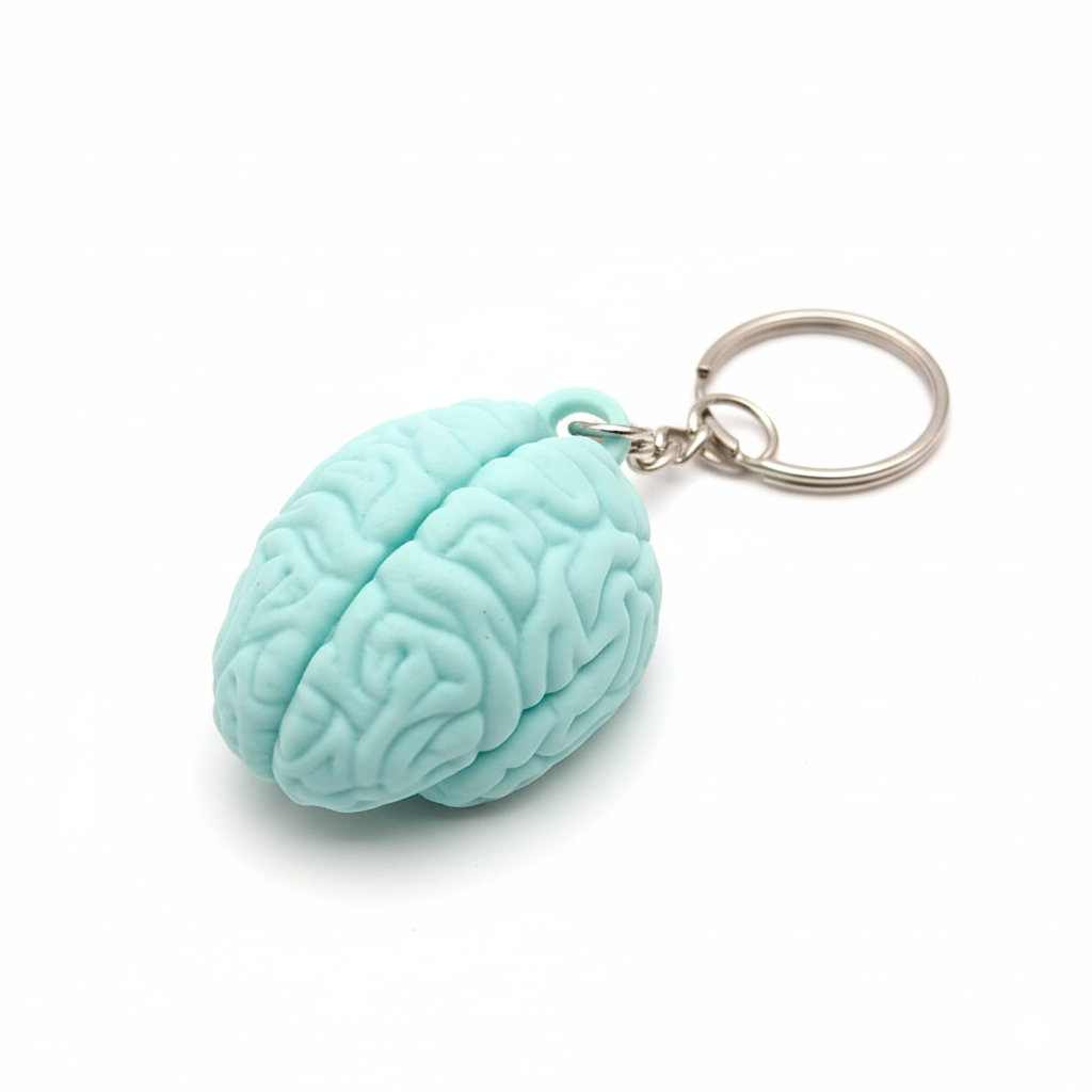 3D Printed Brain Keychain with " Use Your Brian " Printed Blue - Image 2
