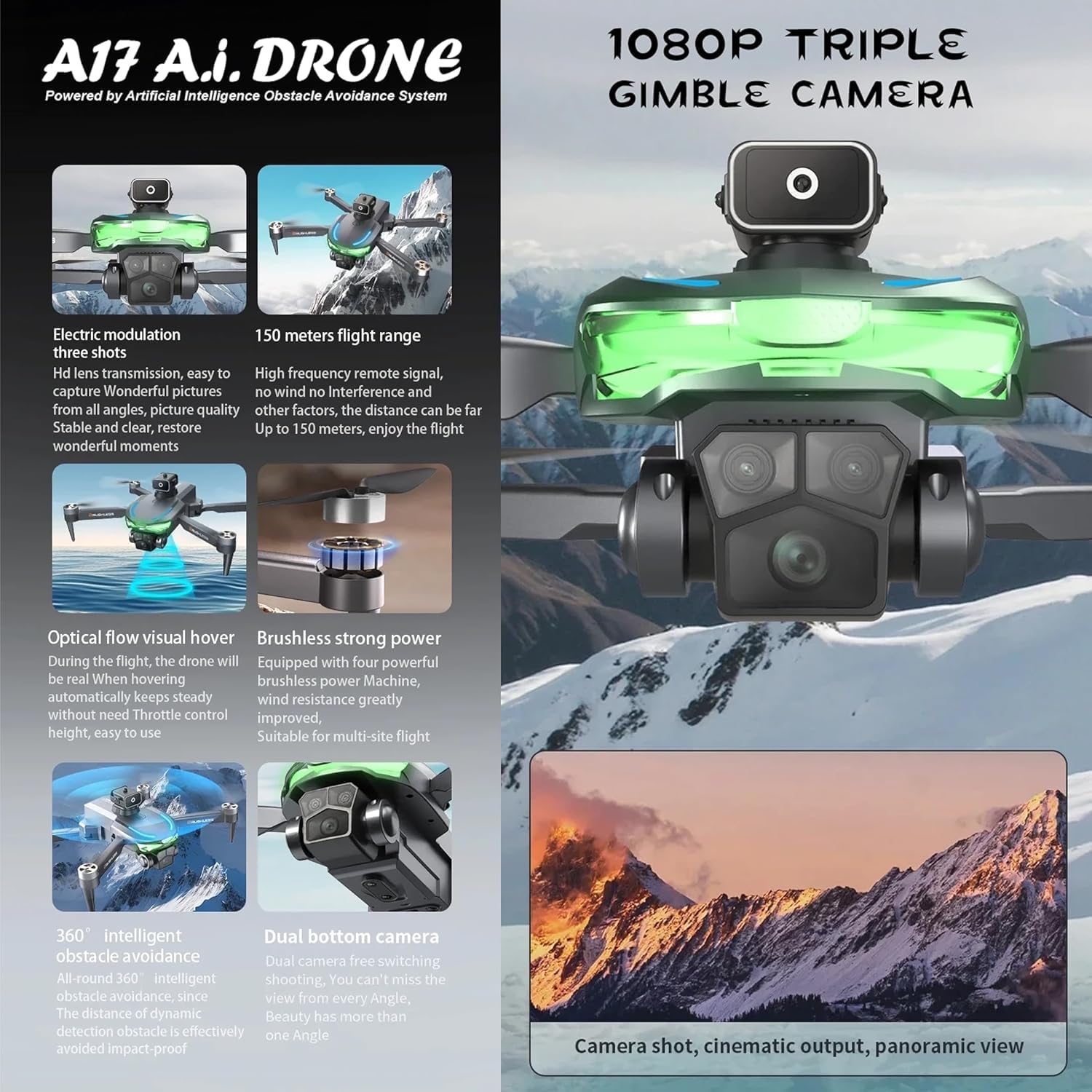 A17 Aerial Foldable WiFi FPV Quadcopter Drone with Dual HD Camera, Optical Flow, Gesture Control, Altitude Hold for Aerial Photography, Beginner Friendly - Image 3
