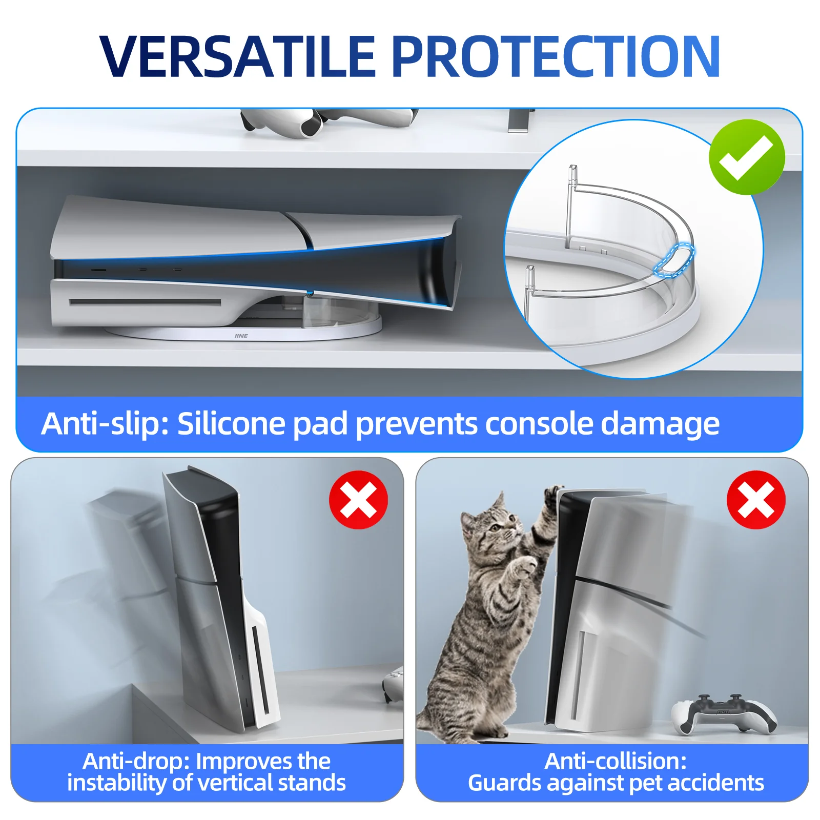 IINE PS5 Slim Horizontal Stand for PS5 Slim Disc And Digital Edition Easy installation Anti-Slip Anti-Drop Stand L985 - Image 5