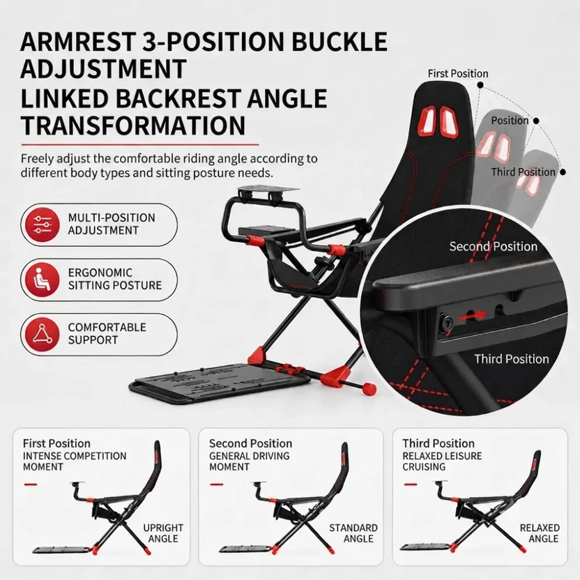 Racing Wheel Stand with Foldable Bucket Seat for Sim Racing For Logitech, Moza, Cammus, Thrustmaster Wheels - Image 8