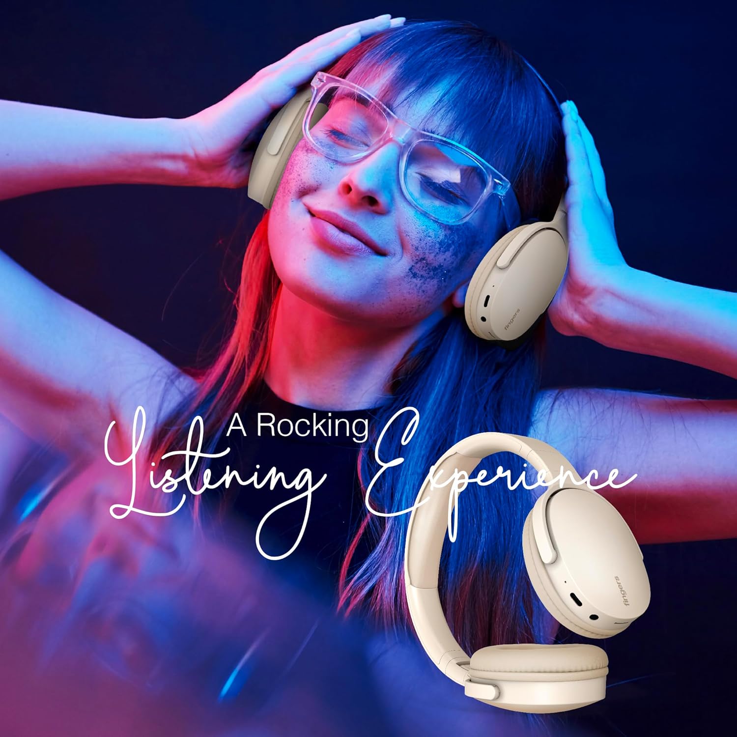FINGERS Rock-n-Roll H6 On-Ear Bluetooth Headphones with Mic 12 Hours Playtime, 40mm Neodymium Drivers, Leatherette Headband, Bluetooth® v5.4 FM Radio MicroSD AUX- Beige - Image 4