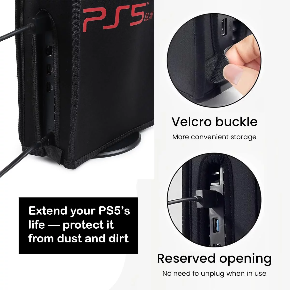 PS5 Console Vertical Dustproof cover, Anti Scratch, Waterproof Compatible for Sony PS5, Fits Digital and Disc Editions ( Black ) - Image 2