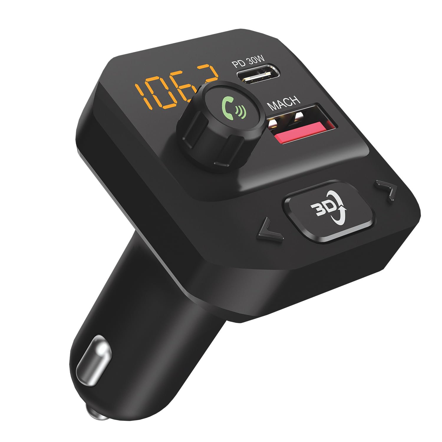 Portronics POR 2434 Auto 10 Plus Car Bluetooth Receiver with Hands-Free Calling & Music, 3D Surround Sound, 30W Type-C PD, 18W USB Fast Charging Black - Image 1