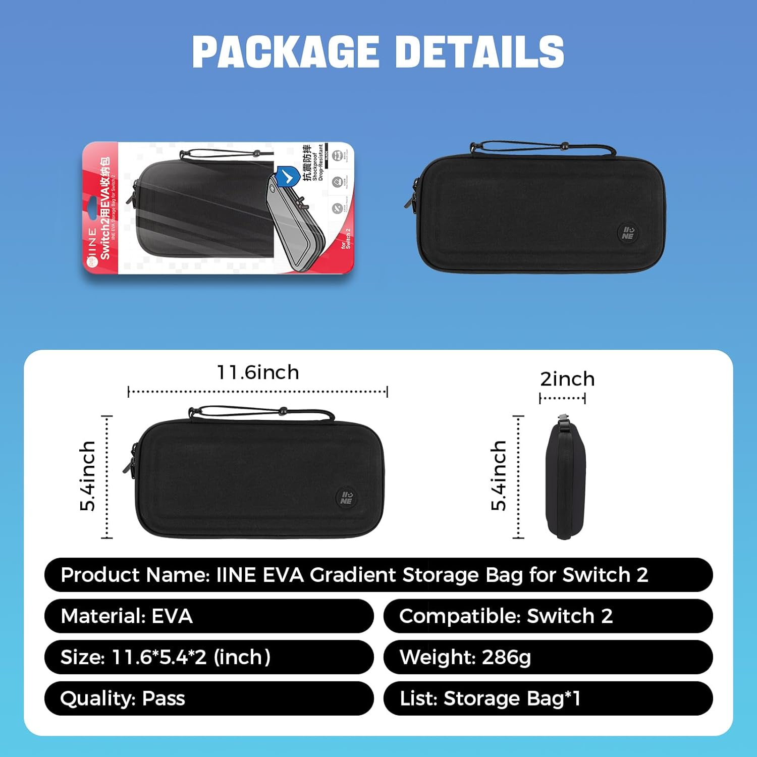 IINE Carry Case for Switch 2 Console, Protective Hard Shell Travel Storage Pouch with Mesh Bag, Durable Protective Bag Switch 2 Accessories EVA Case, BLACK L1066 - Image 9