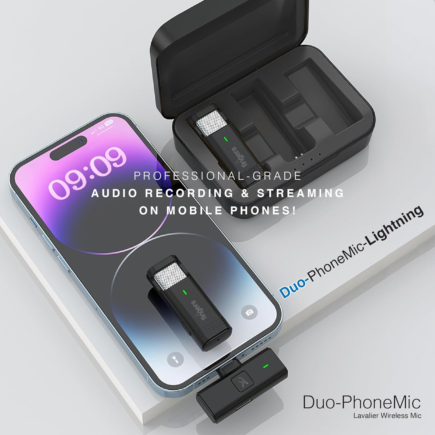 FINGERS Duo-PhoneMic-Lightning Lavalier Wireless Microphone Lapel/Collar Wireless Mic for Audio Recording, Vlogs, Live Streaming, Omnidirectional, Simple Plug And Play - Image 2
