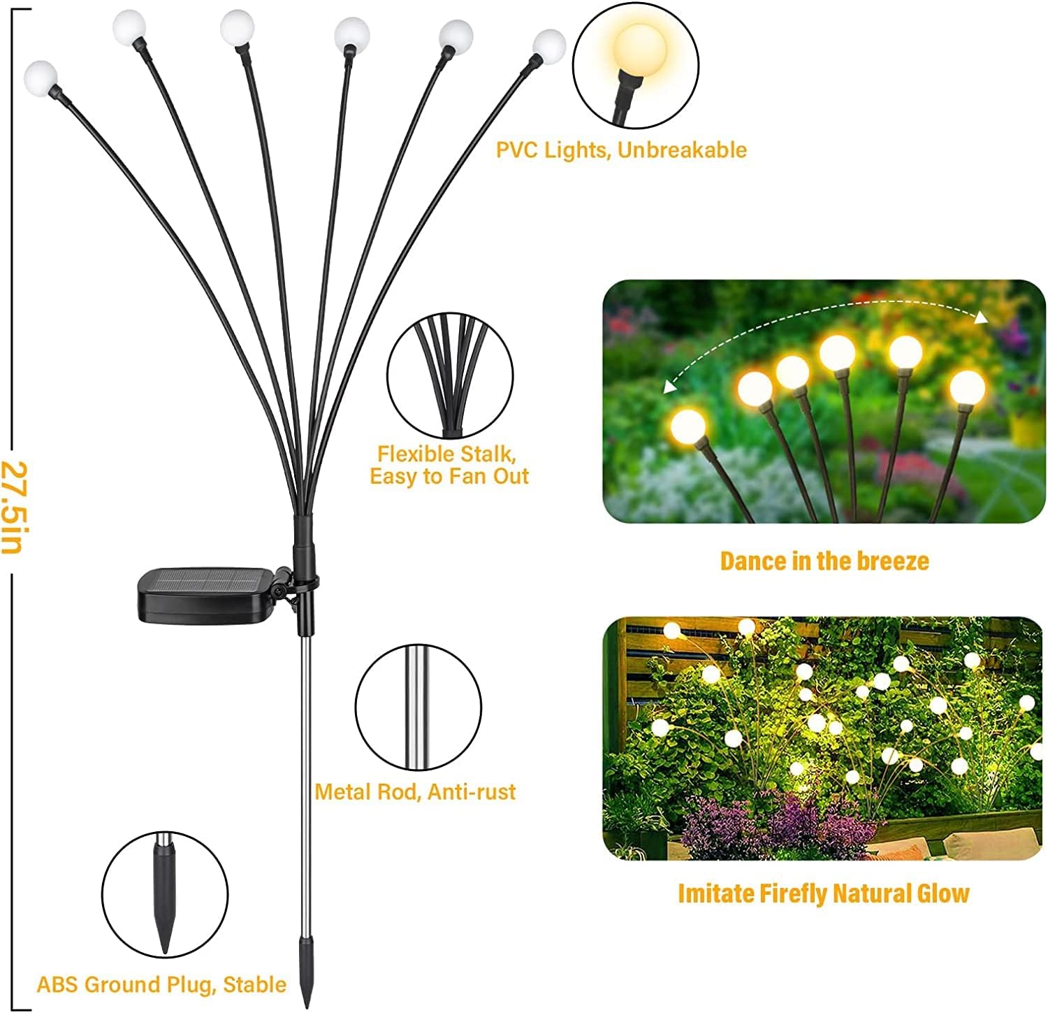 Solar Firefly Outdoor Waterproof Lights 2 x 8 LED Solar Powered Firefly Starburst Swaying Light Decorative Garden Stake Lights for Path Walkway Yard - Image 4