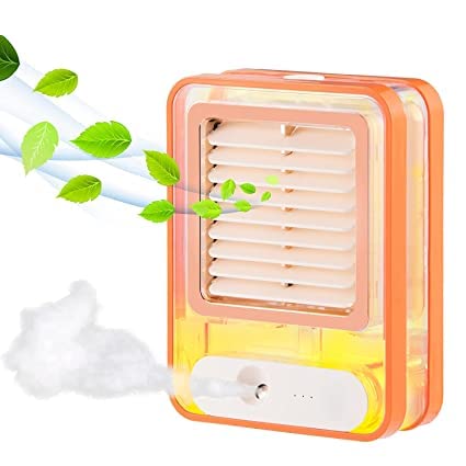 Mini USB Fan With Mist Water Spray Mini Cooler Rechargeable With LED Night Light Mini AC Personal Air Cooler Desk Fan, Office Kitchen Home multiColor - Image 1