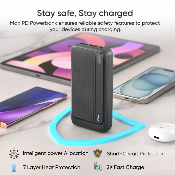 iGear Max 20 Power Bank 20000mAh, Type-C PD 22.5W Fast Charging, Triple Output Ports, Battery Indicator, Wake-up Button, High-Speed Power - Image 6