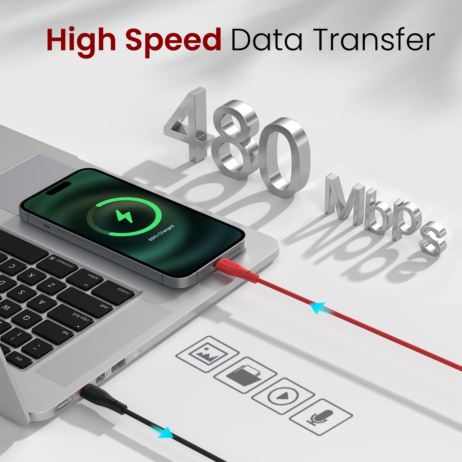 Portronics POR 3009 Hue X 60W Dual Tone Colour Type C Fast Charging Cable for Smartphones, Tablets - Image 8