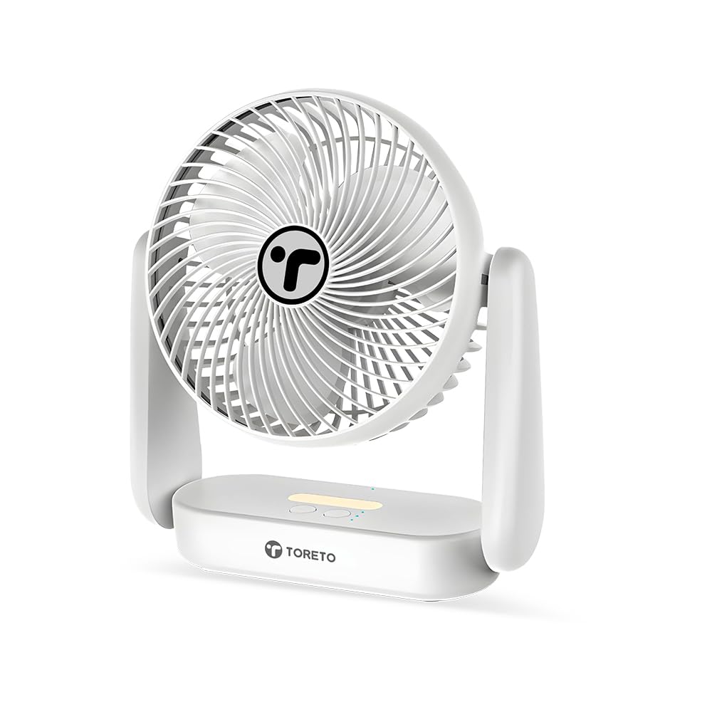 Toreto SnapCool 3-in-1 Portable Rechargeable Fan with Night Light, Type-C Charging, 3 Speed Modes, 360° Adjustable, Desktop/Wall/Ceiling Mount White - Image 1