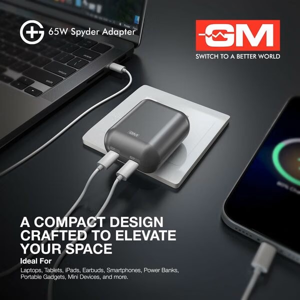 GM G+ 65W Spyder GaN Adapter Adapter only 65W Adapter Grey - Image 6
