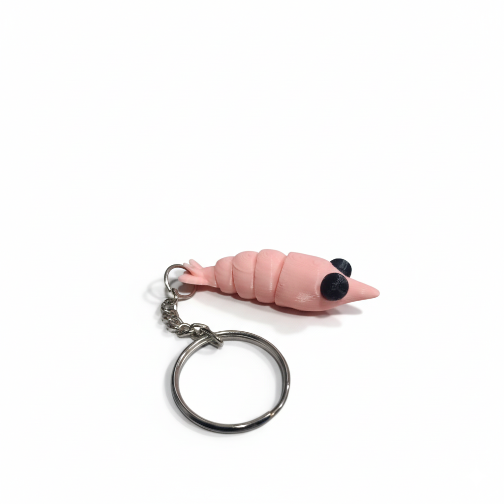 3D Printed Shrimp Keychain Pink - Image 1