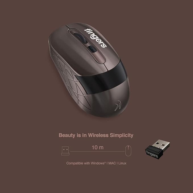 FINGERS AeroGrip Wireless Mouse with 2.4 GHz USB Receiver, Intelligent Auto Power Save Mode, Compatible with Windows, Mac & Linux - Image 6