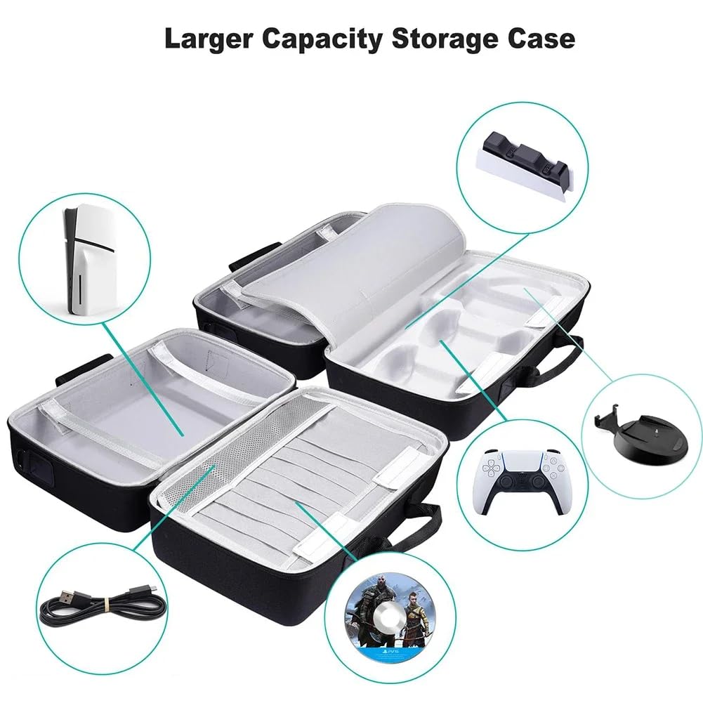 PS5 Slim Carrying Travel case Console Gamepad Controller Headphone Travel Bag, Playstation 5 Slim Accessories Black - Image 5