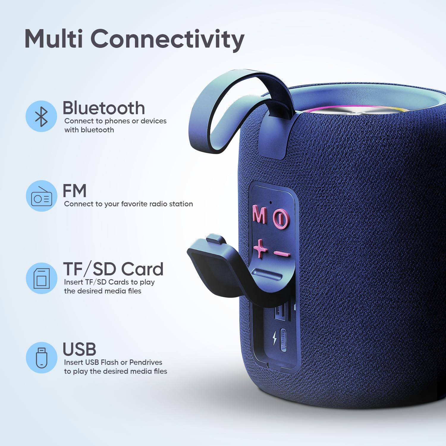 IGear Roll 10W Portable Bluetooth Speaker-Immersive 360-Degree Surround, RGB Lights, 7-Hour Playtime, Splashproof, True Wireless Stereo (TWS) Blue - Image 6