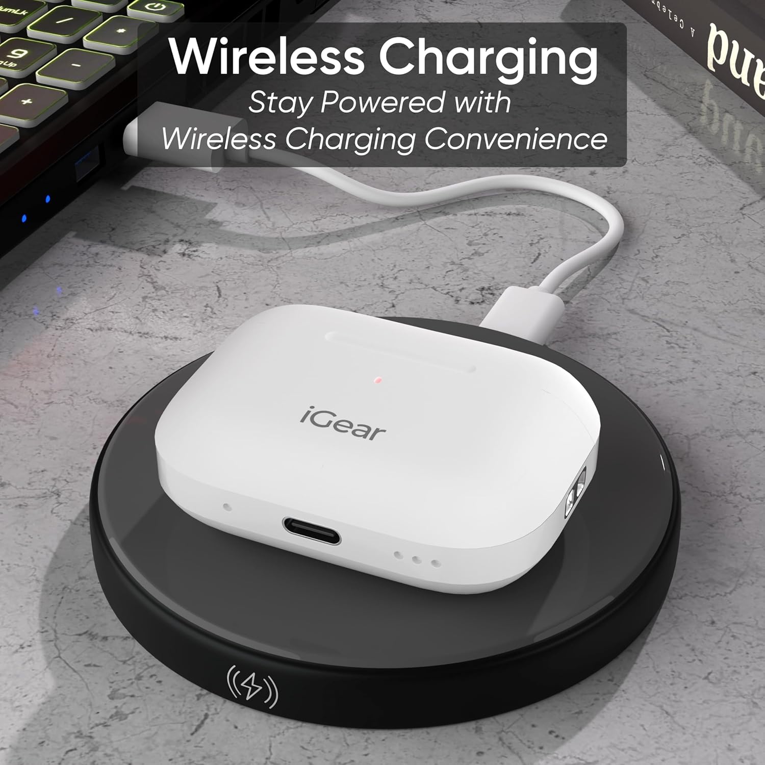 iGear Sonic True Wireless Earbuds with 32dB ANC, ENC, 13mm Dynamic Drivers, Upto 30Hrs Playtime, IPX4, Wireless Charging & Type-C Fast Charging White - Image 6