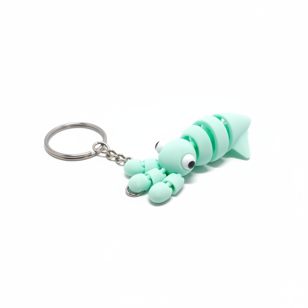 3D Printed Cute Squid Keychain Green - Image 2
