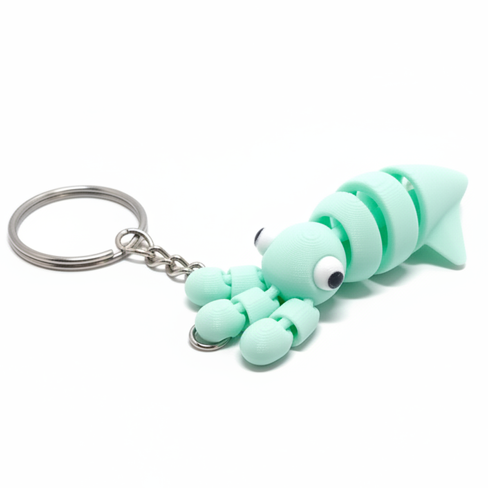3D Printed Cute Squid Keychain Green - Image 1