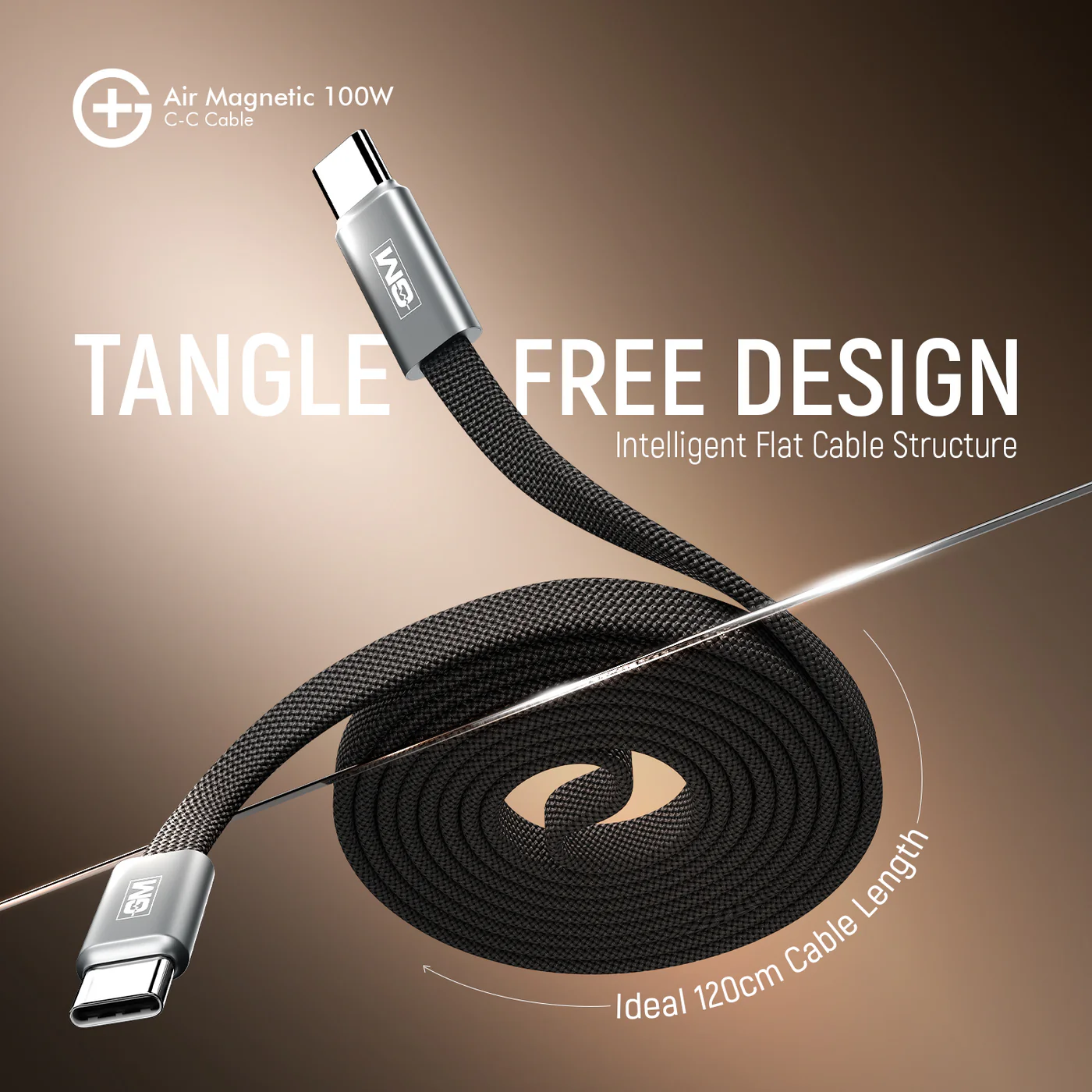 GM G+ Air Magnetic 100W C-C Cable, Tangle-Free Magnetic Design, 480Mbps Data Transfer, Fast Charging for Laptop, Tablet And Phone, 120cm Grey - Image 2