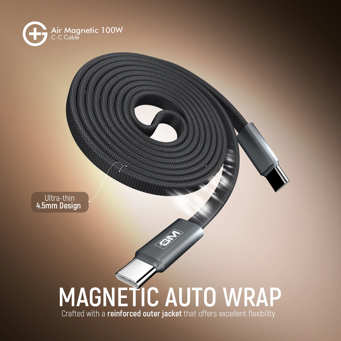 GM G+ Air Magnetic 100W C-C Cable, Tangle-Free Magnetic Design, 480Mbps Data Transfer, Fast Charging for Laptop, Tablet And Phone, 120cm Grey - Image 8