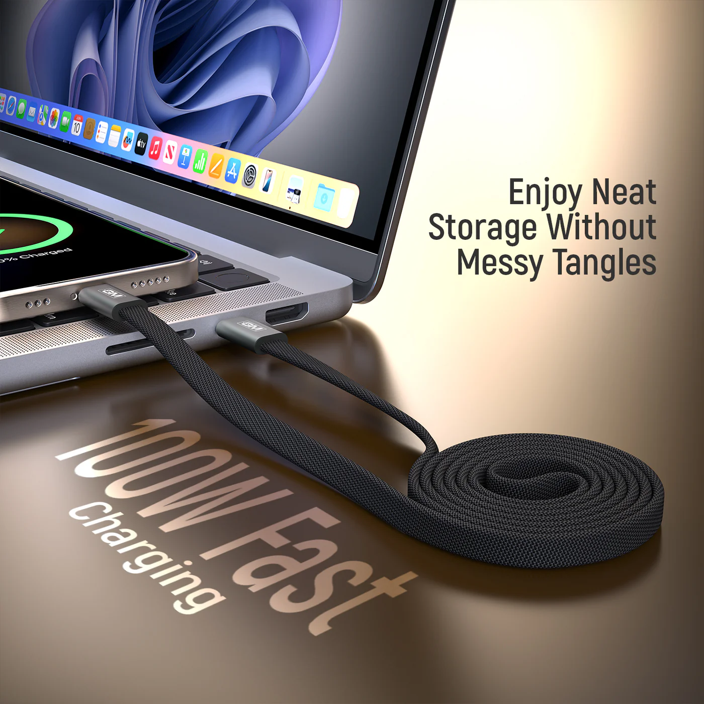 GM G+ Air Magnetic 100W C-C Cable, Tangle-Free Magnetic Design, 480Mbps Data Transfer, Fast Charging for Laptop, Tablet And Phone, 120cm Grey - Image 5