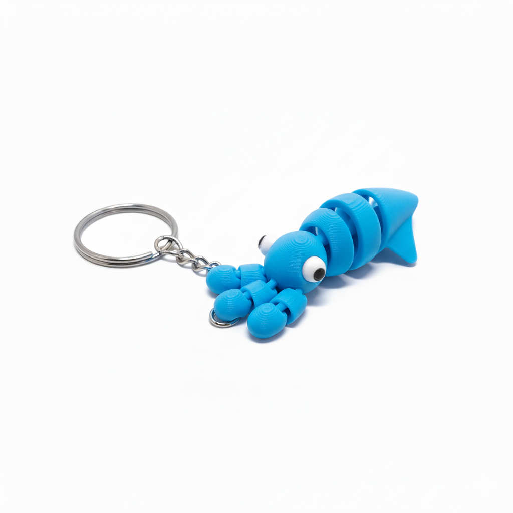 3D Printed Cute Squid Keychain Blue - Image 2