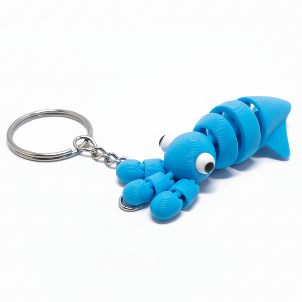 3D Printed Cute Squid Keychain Blue - Image 1