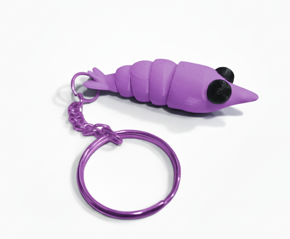 3D Printed Shrimp Keychain Purple - Image 1