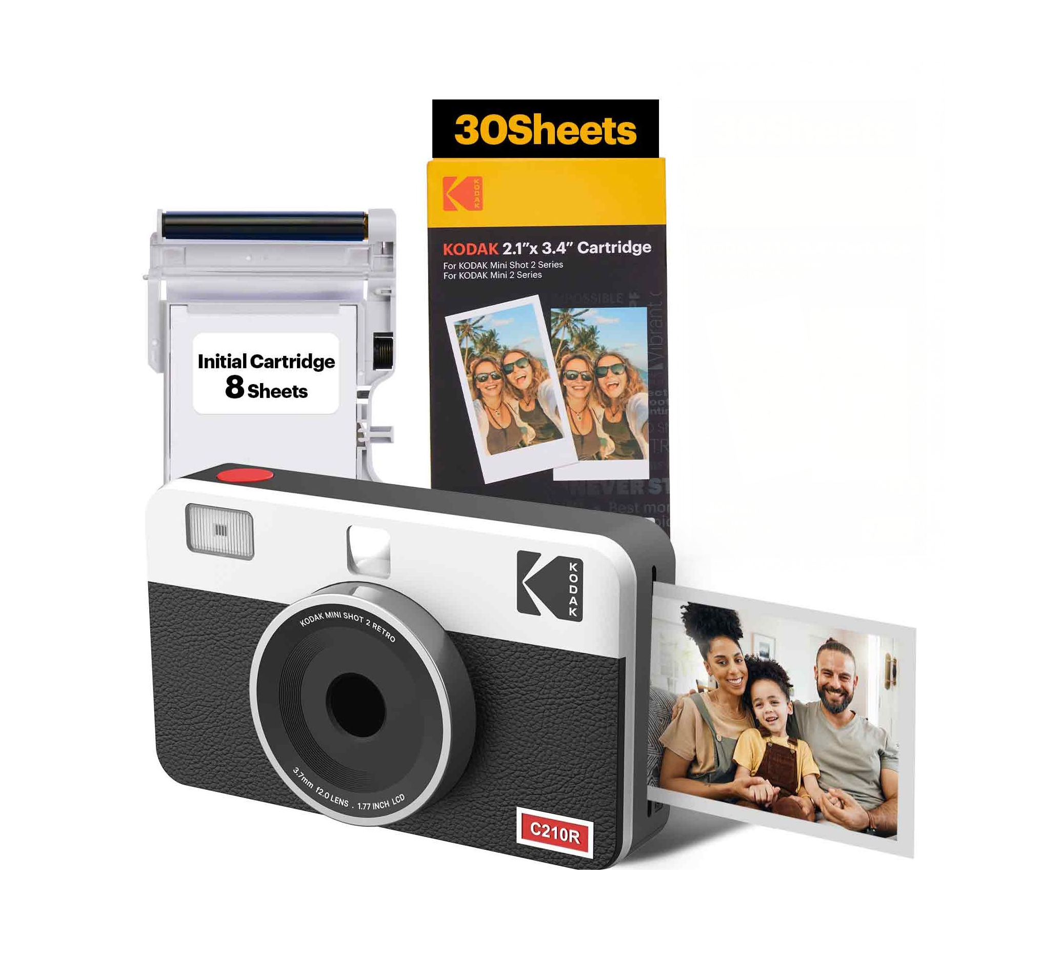 KODAK Mini Shot 2 Retro 4PASS 2-in-1 Instant Camera and Photo Printer (Initial 8 Sheets + 30 Sheets) (2.1" x 3.4") - White - Image 1