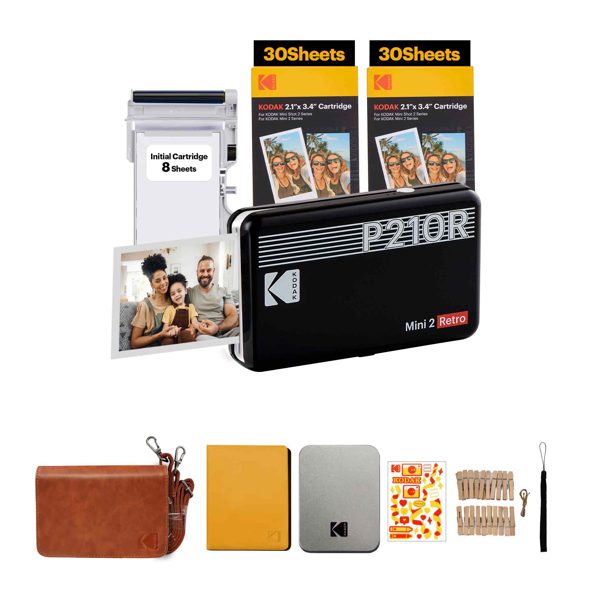 KODAK Mini 2 Retro 4PASS Portable Photo Printer (Initial 8 Sheets + 60 Sheets) + Gift Bundle (2.1" x 3.4") - Black - Image 1