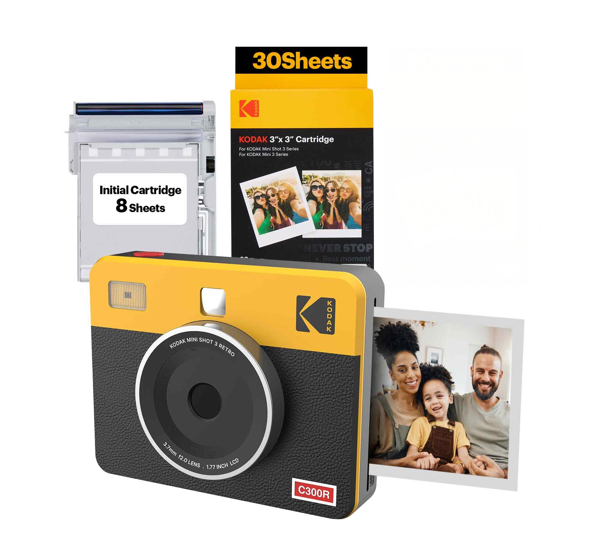 KODAK Mini Shot 3 Retro 4PASS 2-in-1 Instant Camera and Photo Printer (Initial 8 Sheets + 30 Sheets) (3" x 3") - Yellow - Image 1