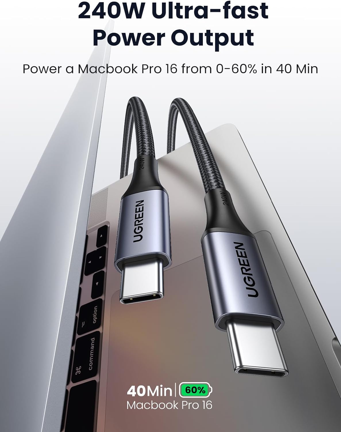 UGREEN US535 USB-C to USB-C PD Fast Charging Cable 5A Max Space Gray 1m-15311 - Image 2