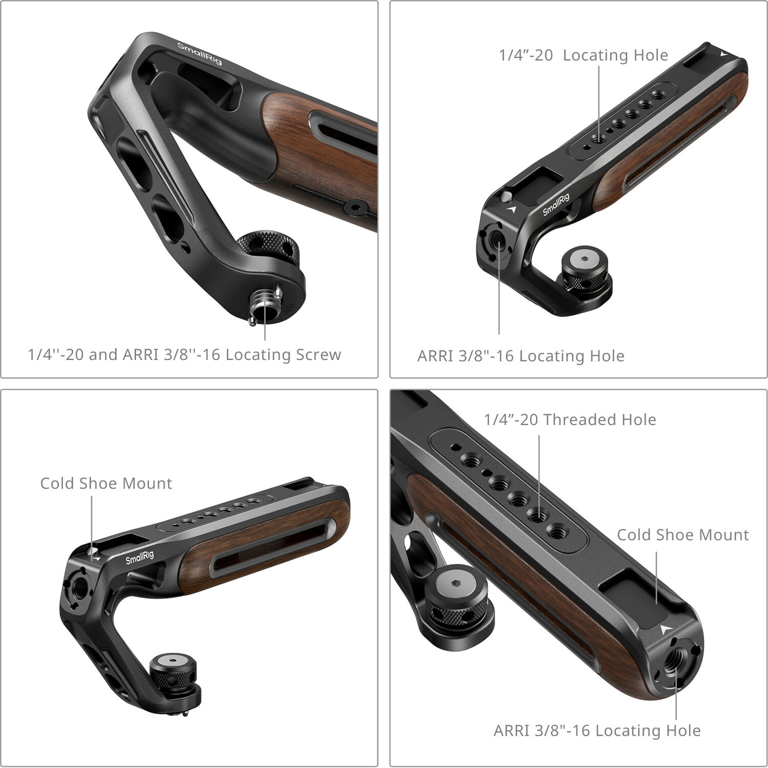 SmallRig Brand Wooden Top Handle with 1/4''-20 and ARRI 3/8''-16 Locating Screw 5252 - Image 4