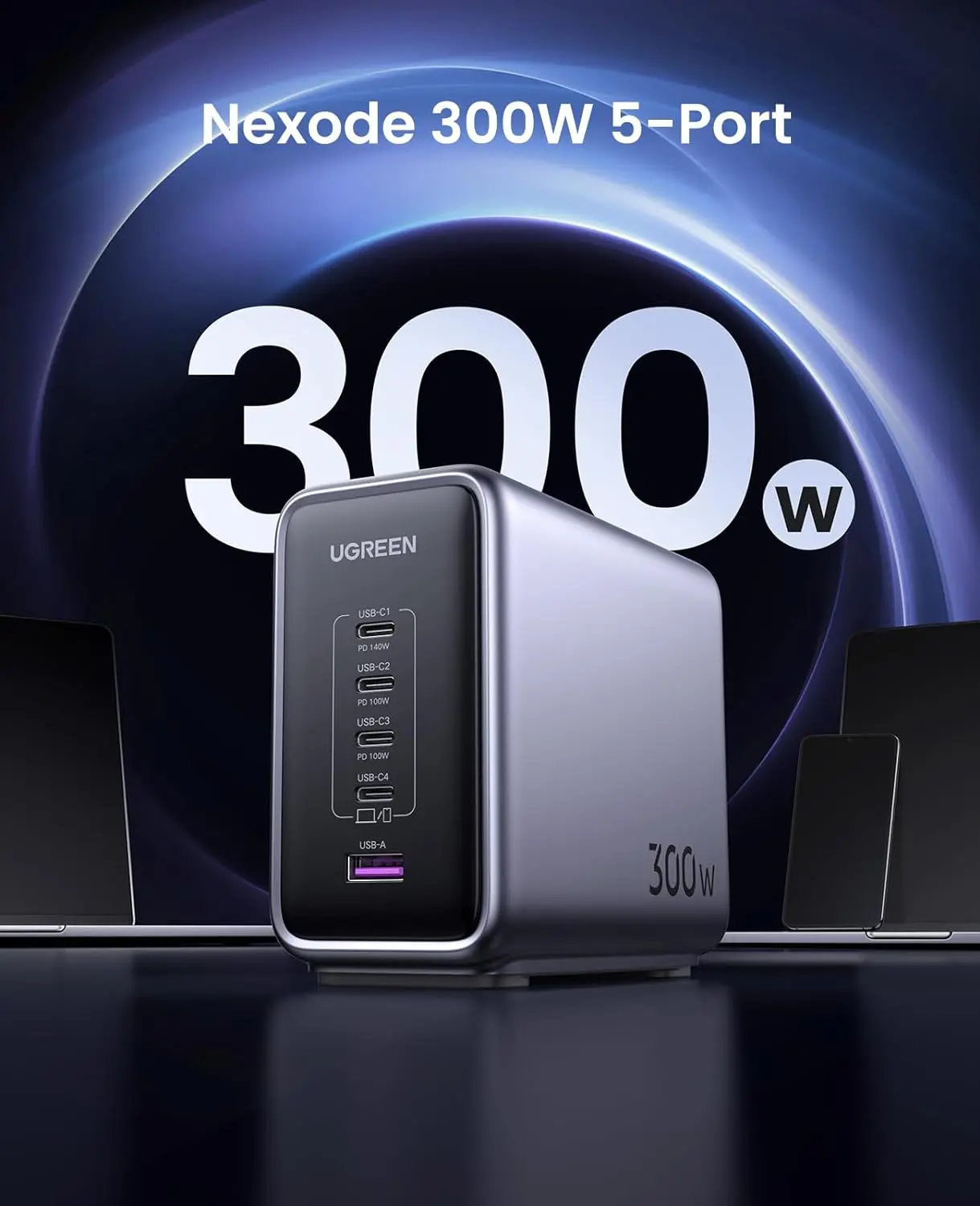 UGREEN CD333 Nexode 300W 5-Port GaN Desktop Fast Charger - 90903B - Image 2