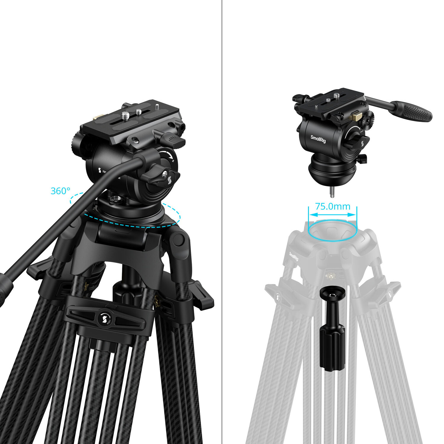 SmallRig Brand FSD14 FreeSpeed Heavy-Duty Carbon Fiber Tripod 5443 - Image 3