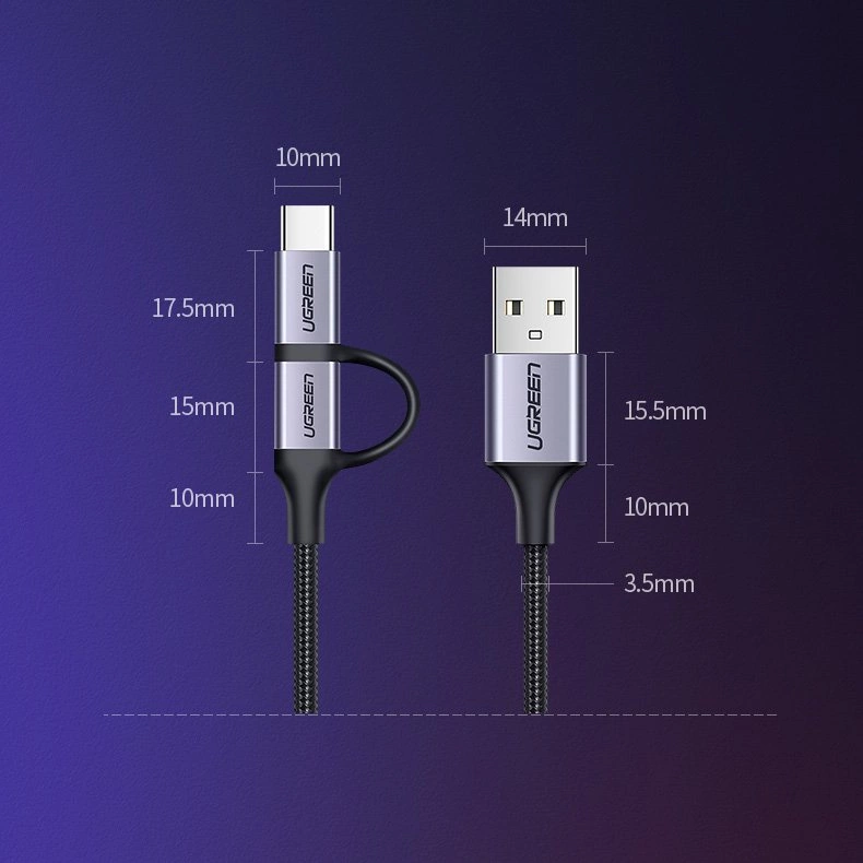 UGREEN US177 USB-A to Micro USB + USB Type-C Cable 1m (Black)-30875 - Image 13