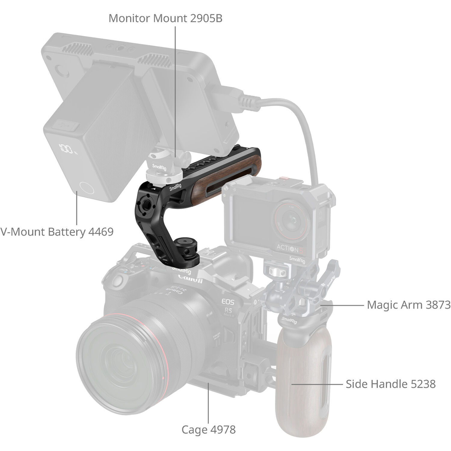 SmallRig Brand Wooden Top Handle with 1/4''-20 and ARRI 3/8''-16 Locating Screw 5252 - Image 9