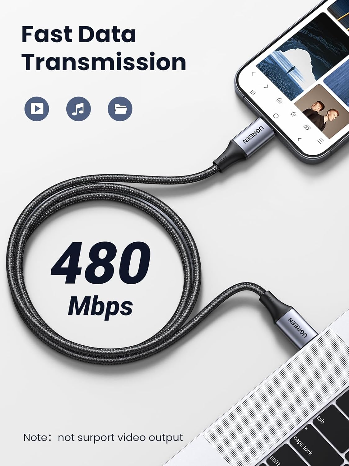 UGREEN US535 USB-C to USB-C PD Fast Charging Cable 5A Max Space Gray 1m-15311 - Image 6