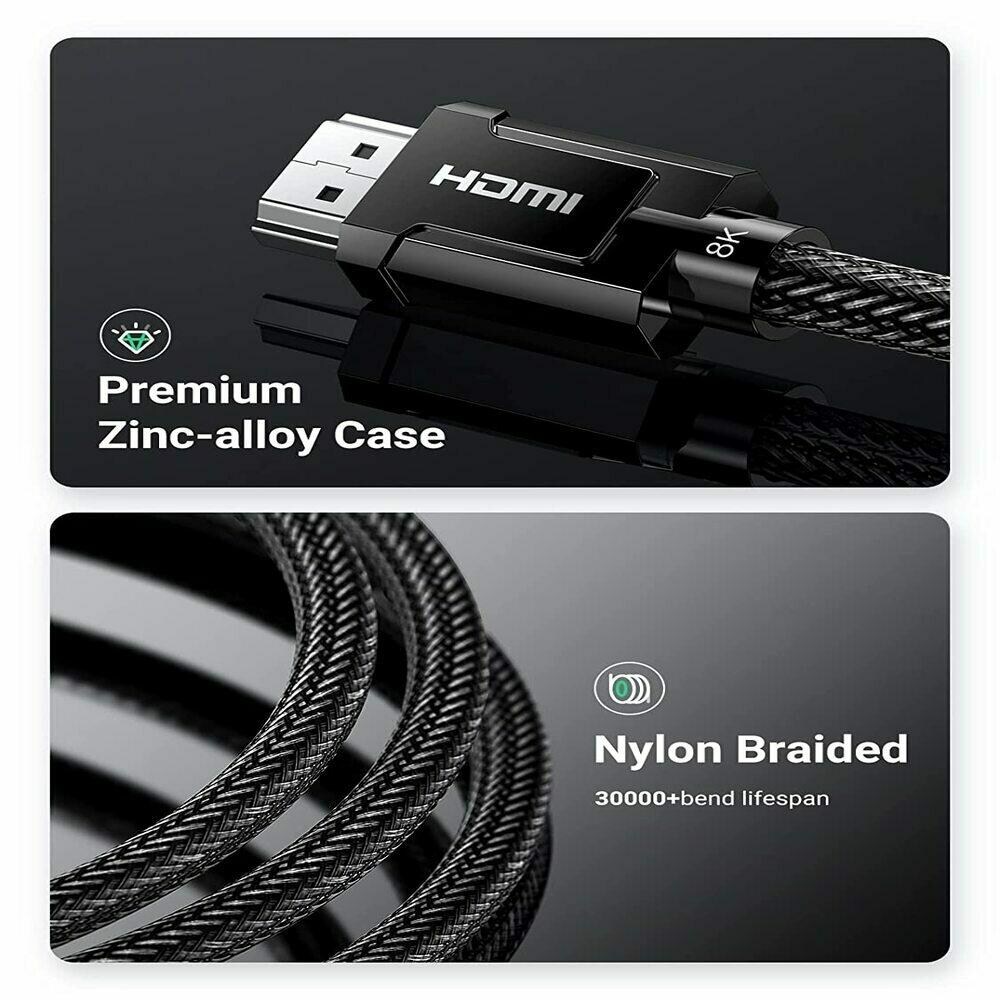 Ugreen HD135 8K HDMI M/M Round Cable with Braided 2m (Gray)-70321 - Image 4