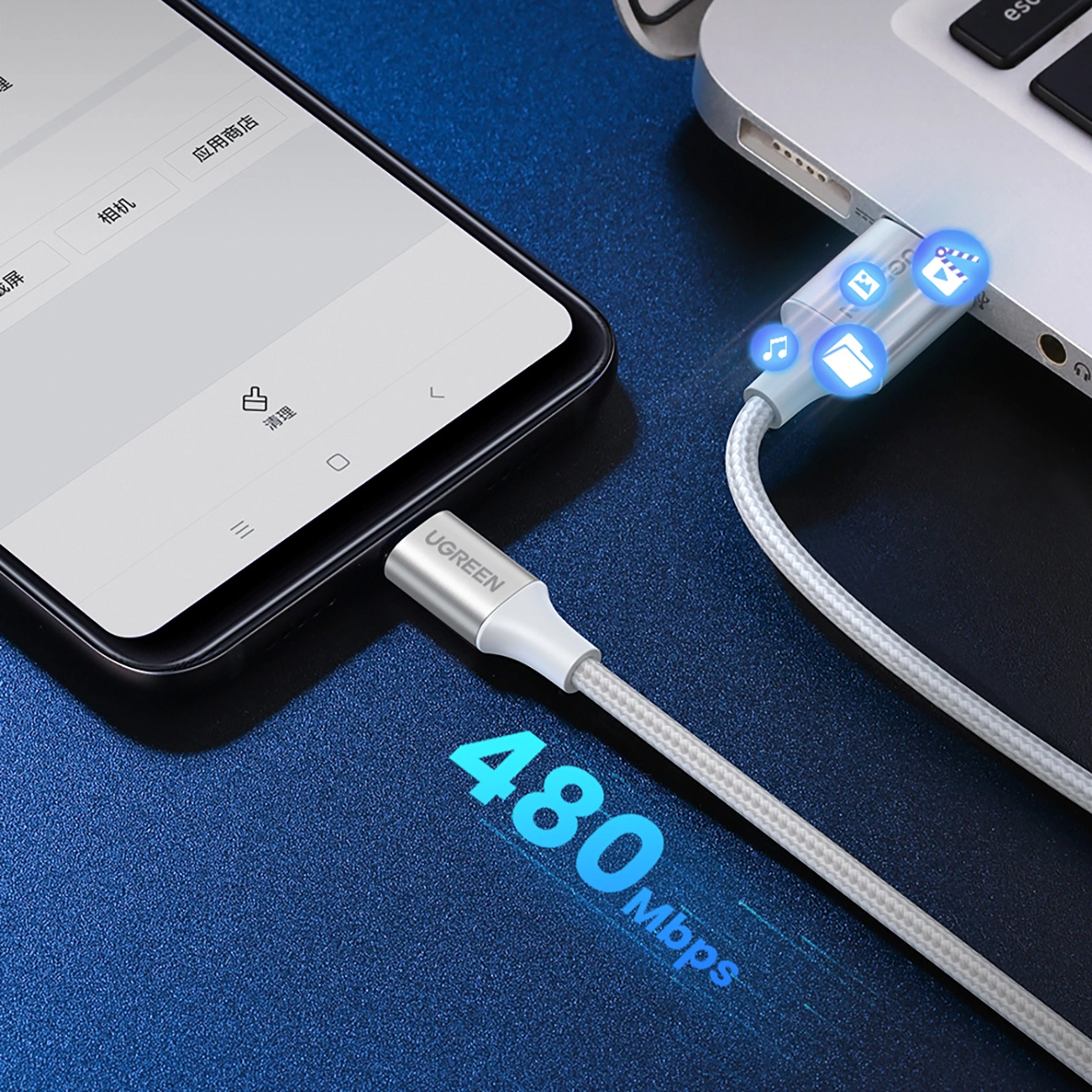 UGREEN US288 USB-A 2.0 to USB-C Cable Nickel Plating Aluminum Braid 1m (White)-60131 - Image 5