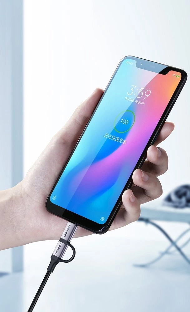 UGREEN US177 USB-A to Micro USB + USB Type-C Cable 1m (Black)-30875 - Image 5