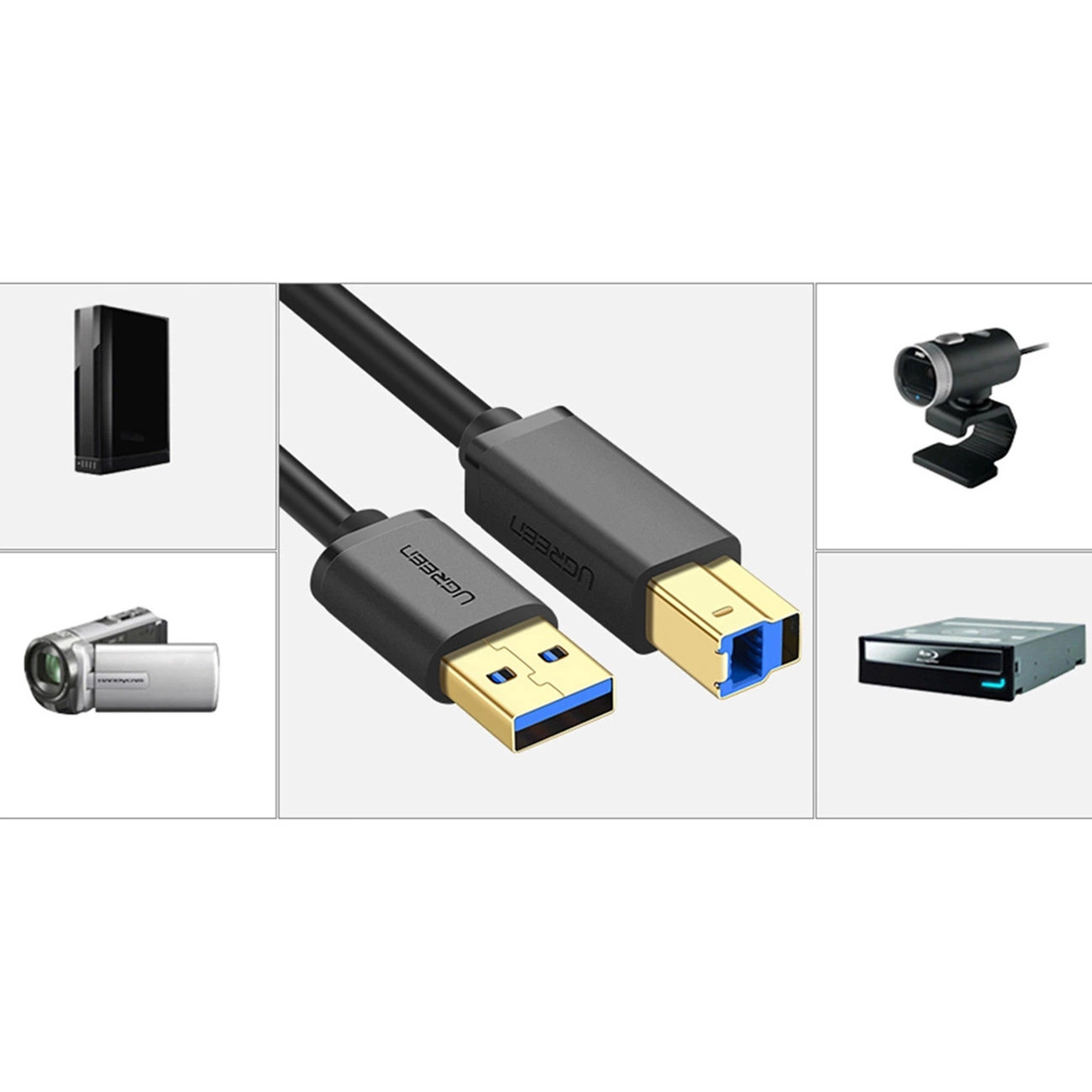 UGREEN US210 USB 3.0 AM to BM Print Cable 1m (Black)-30753 - Image 4