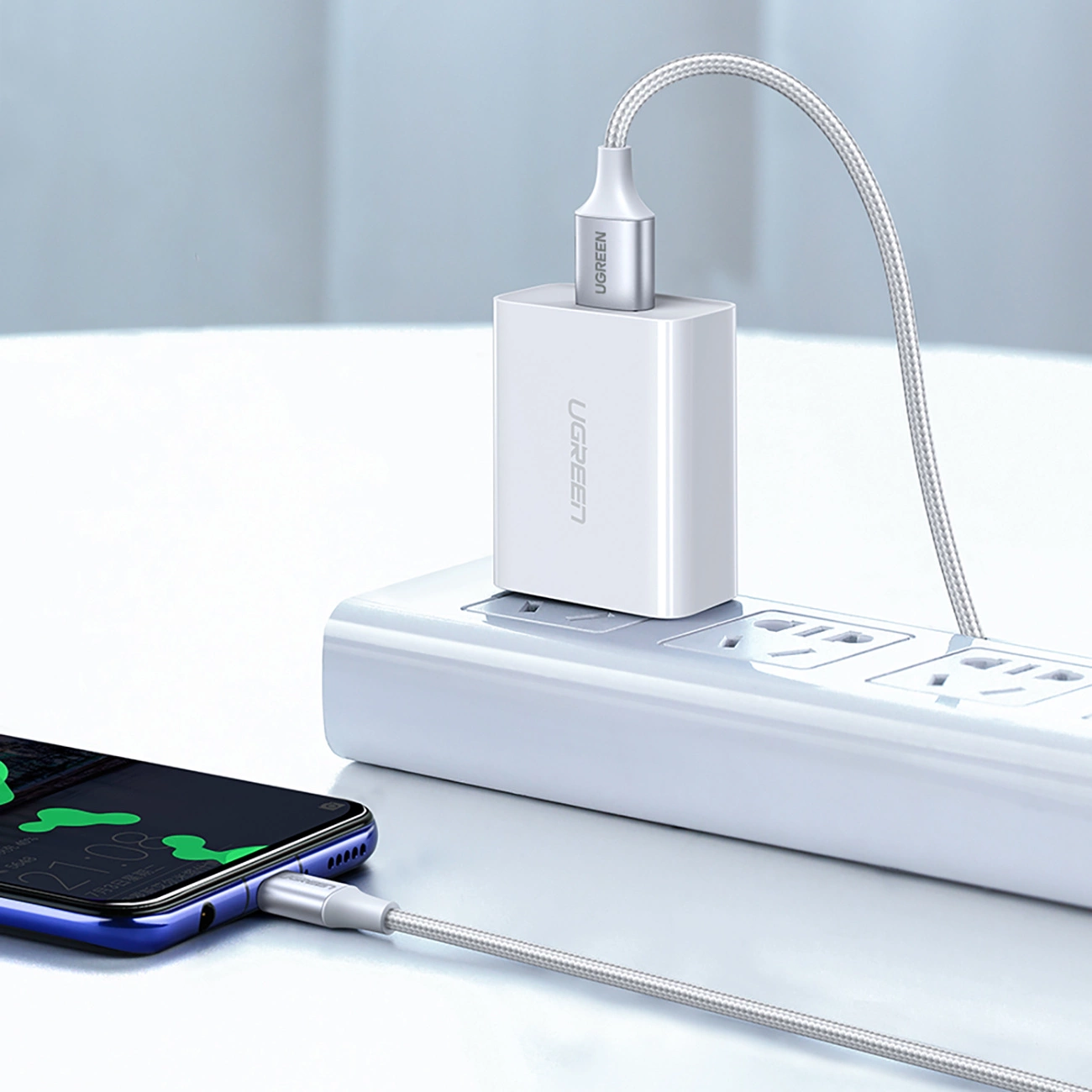UGREEN US288 USB-A 2.0 to USB-C Cable Nickel Plating Aluminum Braid 1m (White)-60131 - Image 3