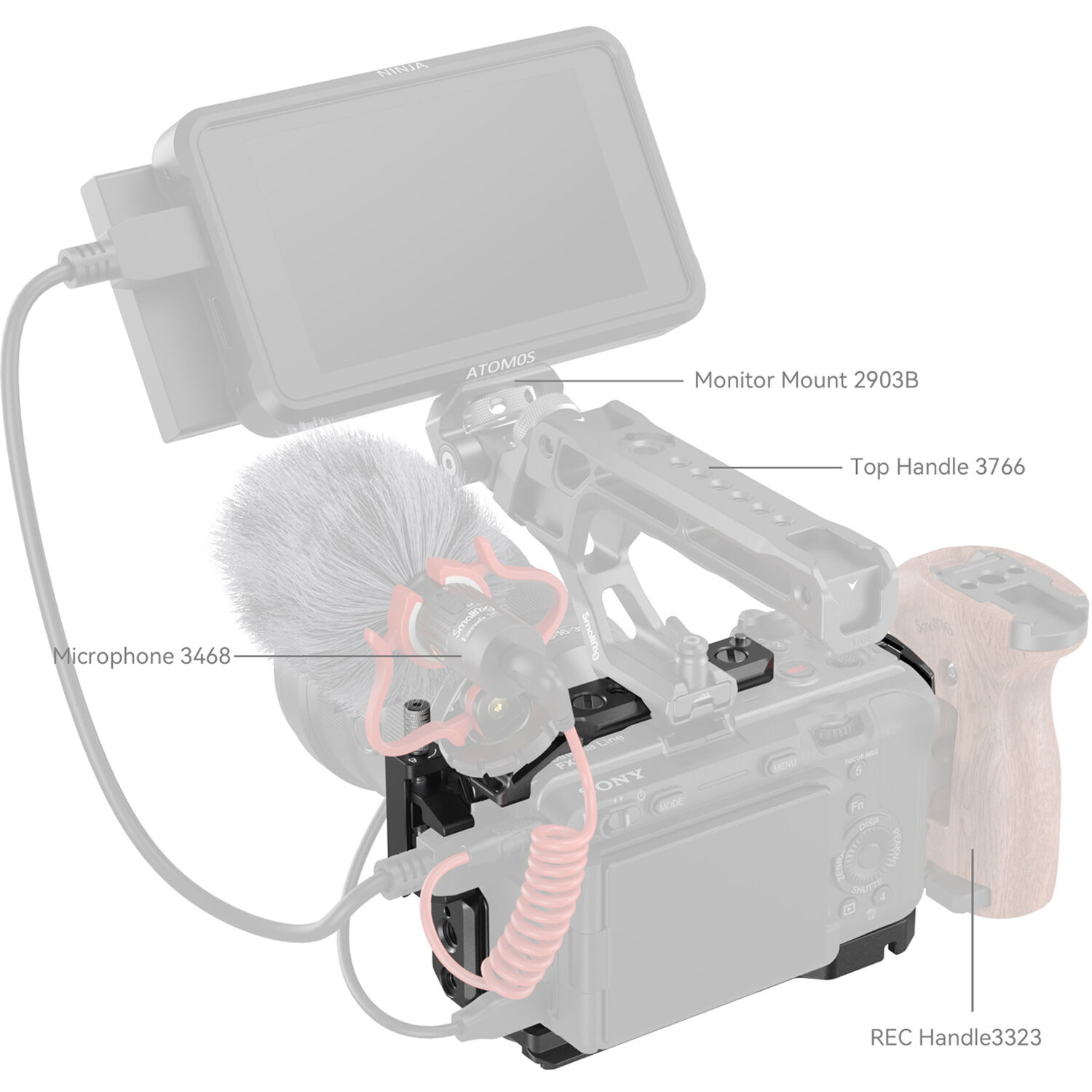 SmallRig Brand Wooden Top Handle with 1/4''-20 and ARRI 3/8''-16 Locating Screw 5252 - Image 8
