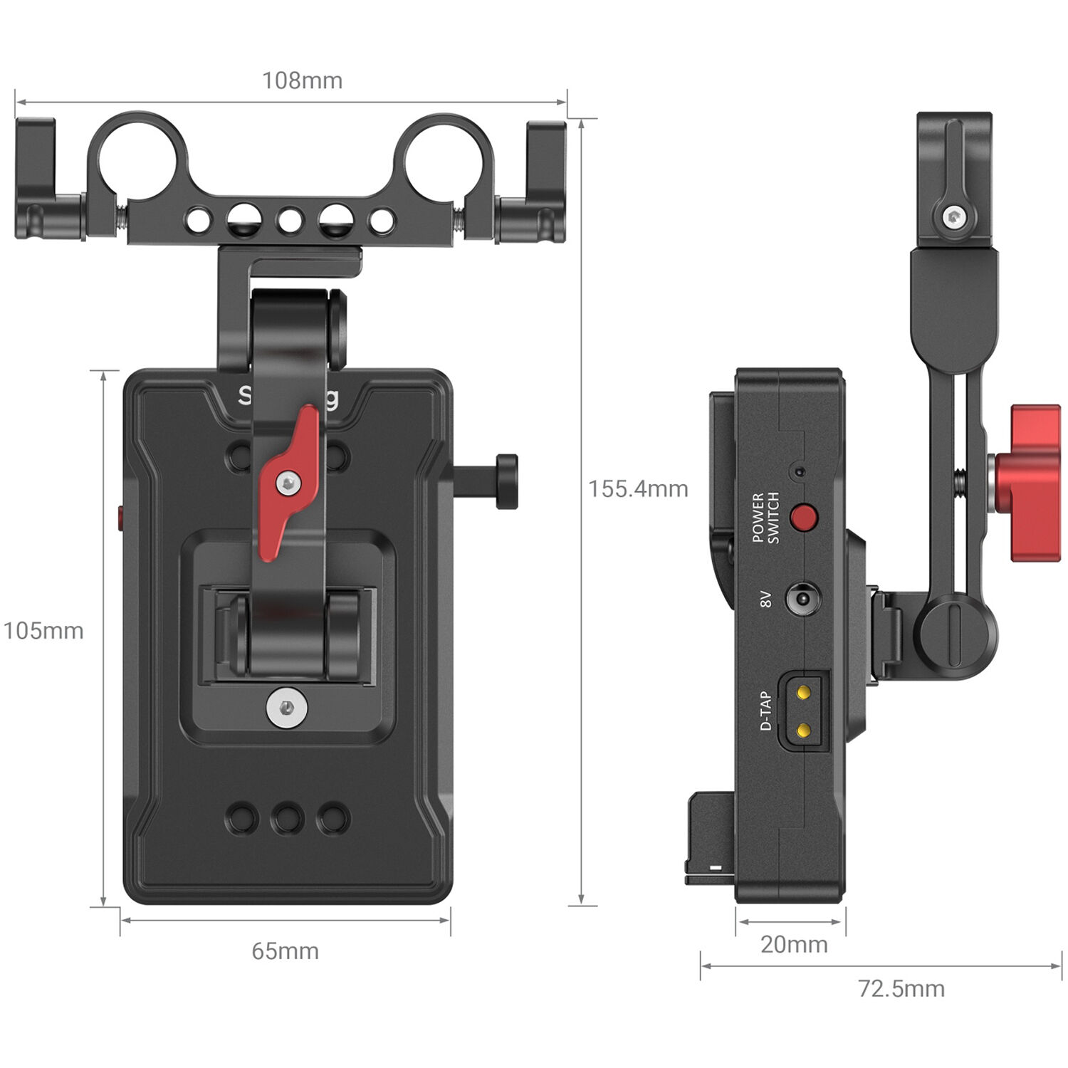 SmallRig Brand V Mount Battery Adapter Plate (Basic Version) with Extension Arm 3499B - Image 4