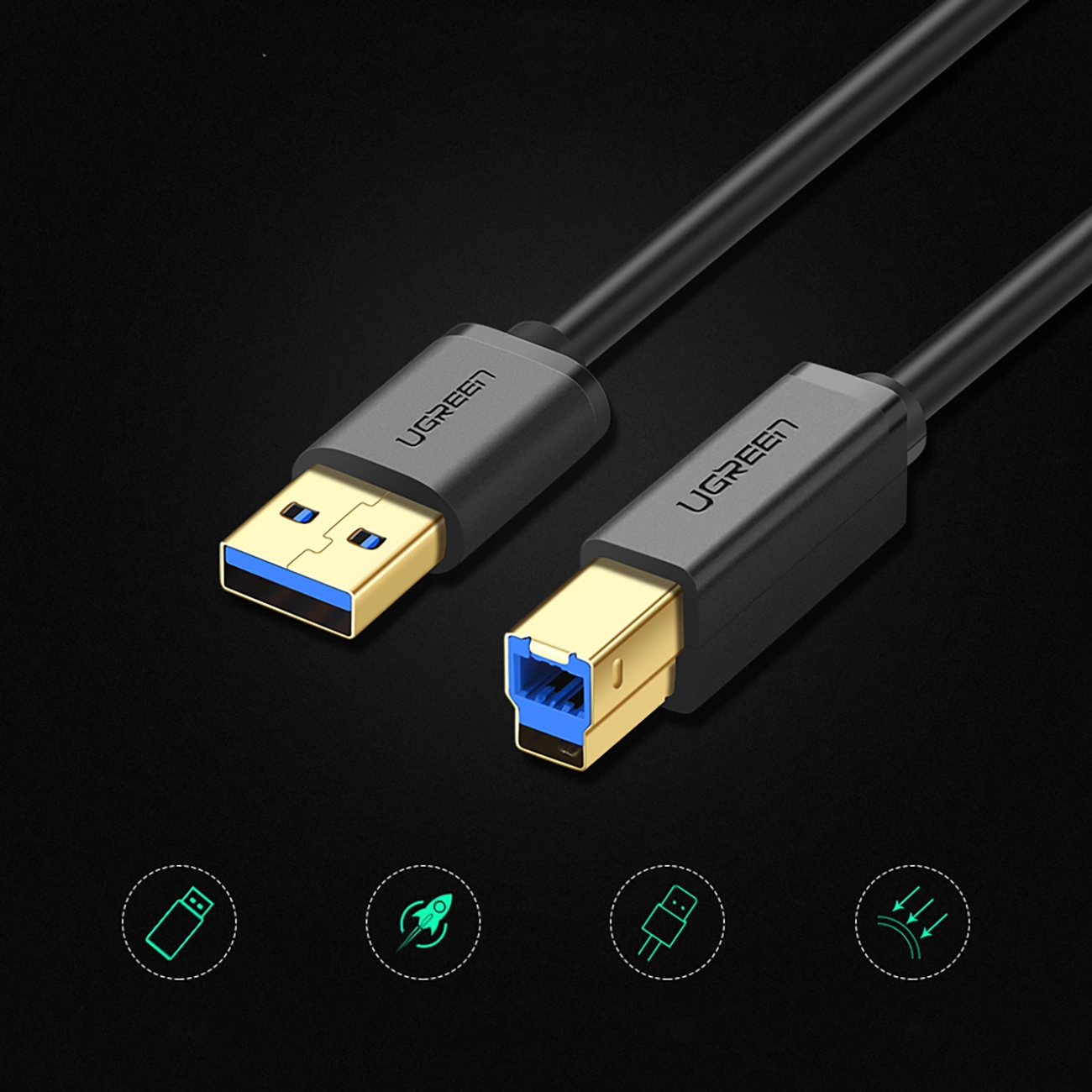 UGREEN US210 USB 3.0 AM to BM Print Cable 1m (Black)-30753 - Image 6