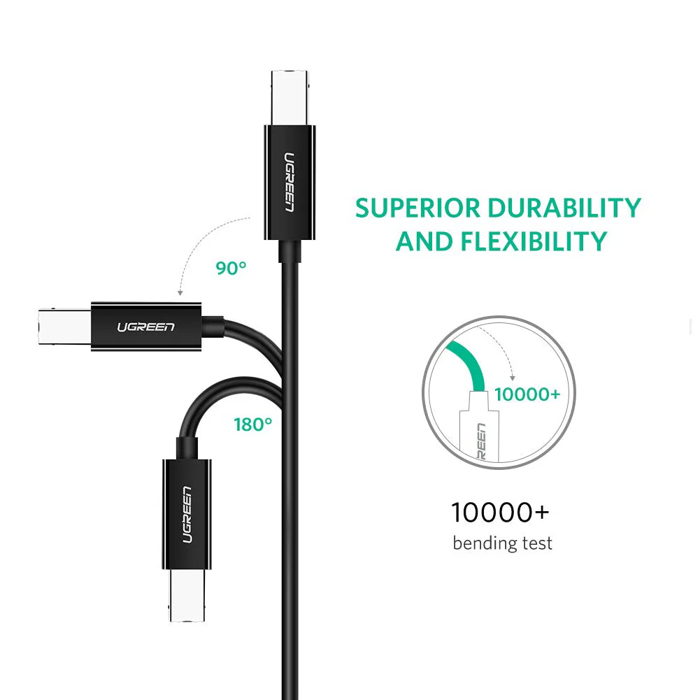 UGREEN US241 USB-C Male to USB-B 2.0 Male Printer Cable ABS Plastic Case 1m (Black)-80811 - Image 2